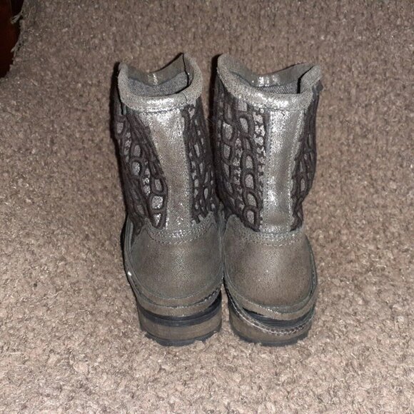 GOODSTEP-Portugal-Silver Crackled Leather/Fabric-Moto Boots-Pull-On-Sz 38-NM - Picture 5 of 7